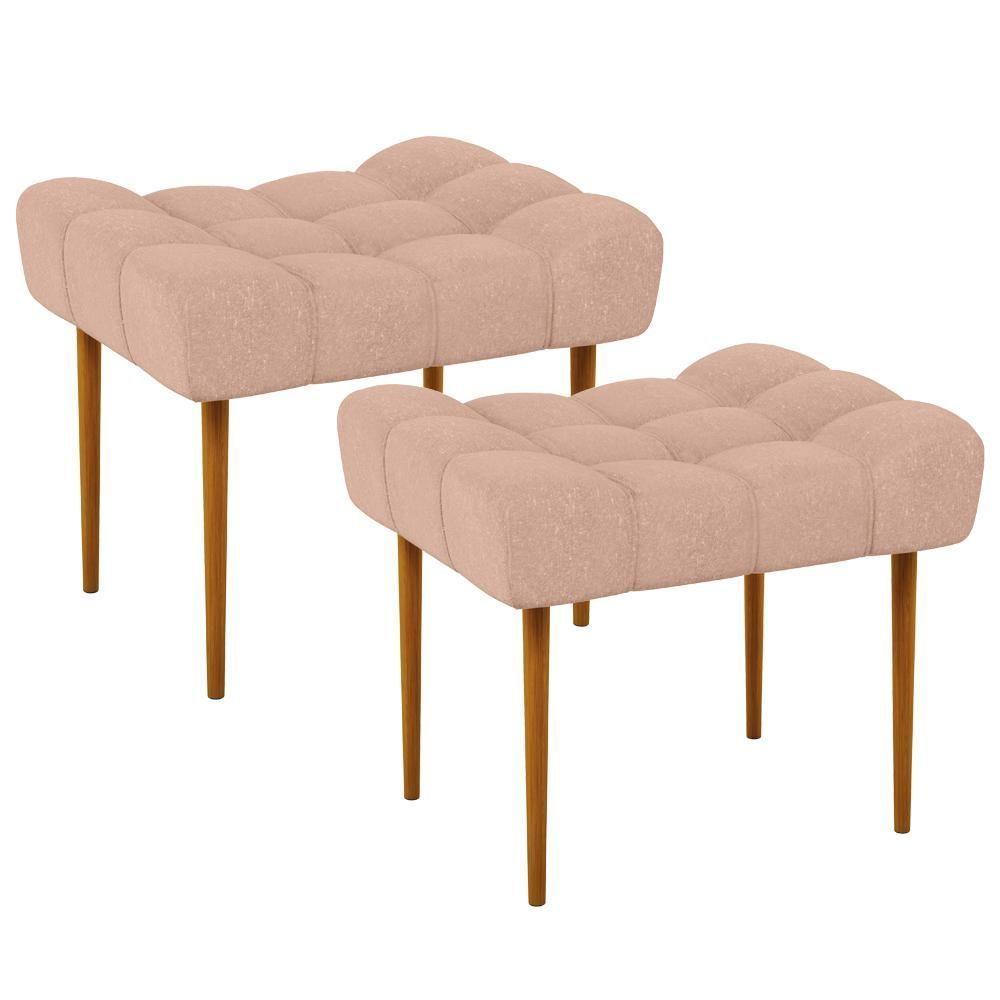 Kit 02 Puffs Para Sala De Estar Requinte L02 Linho Rosê - 1
