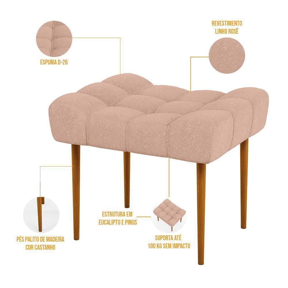 Kit 02 Puffs Para Sala De Estar Requinte L02 Linho Rosê - 6