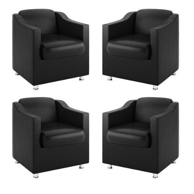 Kit 4 Poltronas Decorativas Para Consultório E Sala De Espera Corino Preto Balaqui Decor