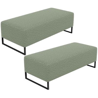 Kit 02 Puffs Decorativo Sala De Estar Bali W01 Base Ferro 120X50 Cm Bouclê Oliva