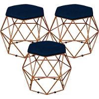 Kit 03 Puffs Aramado Bronze Six L02 Suede Azul Marinho - 1