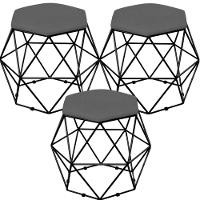 Kit 03 Puffs Aramado Preto Six L02 Suede Cinza - 1