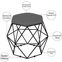 Kit 03 Puffs Aramado Preto Six L02 Suede Cinza - 3