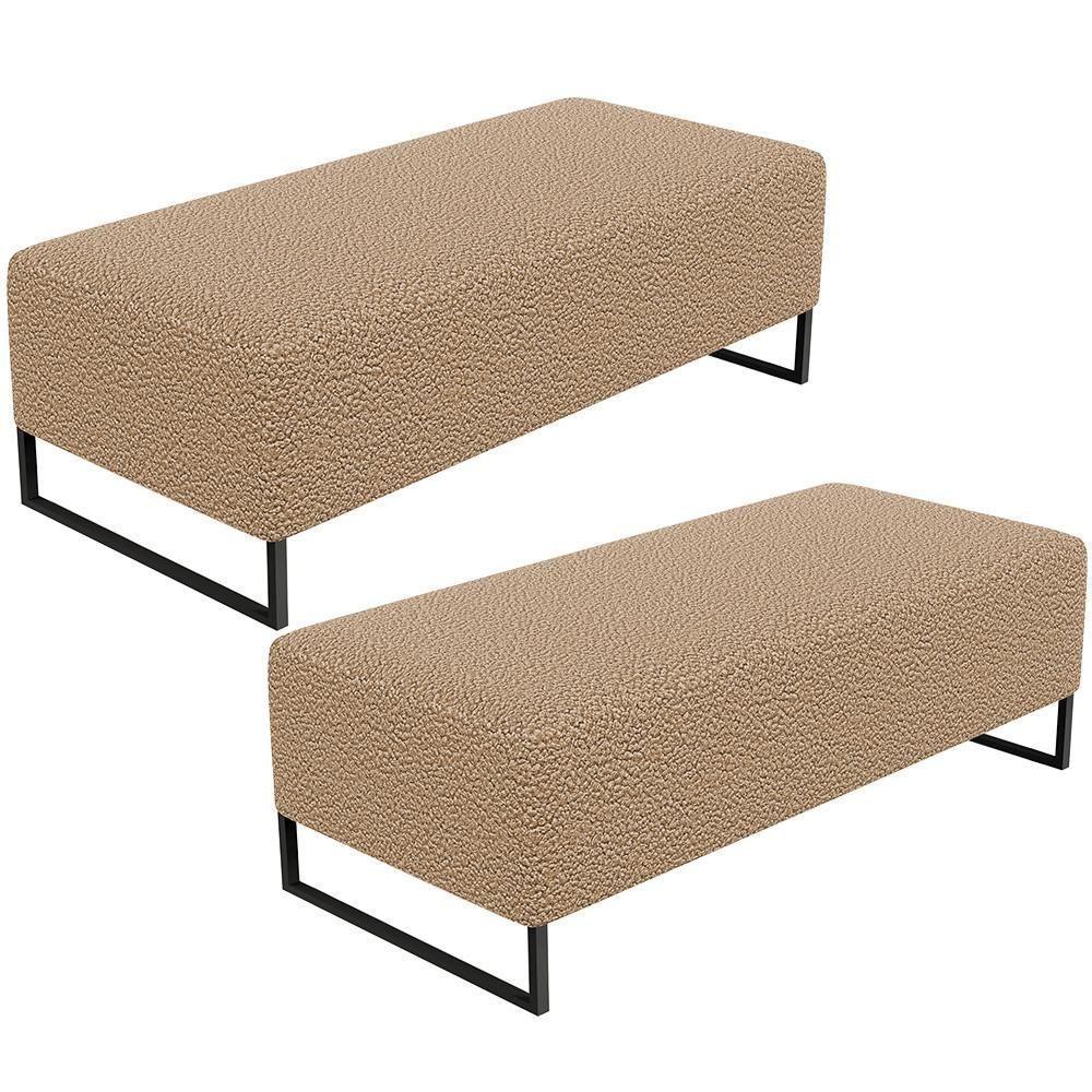 Kit 02 Puffs Decorativo Sala De Estar Bali W01 Base Ferro 120X50 Cm Bouclê Mostarda - 1