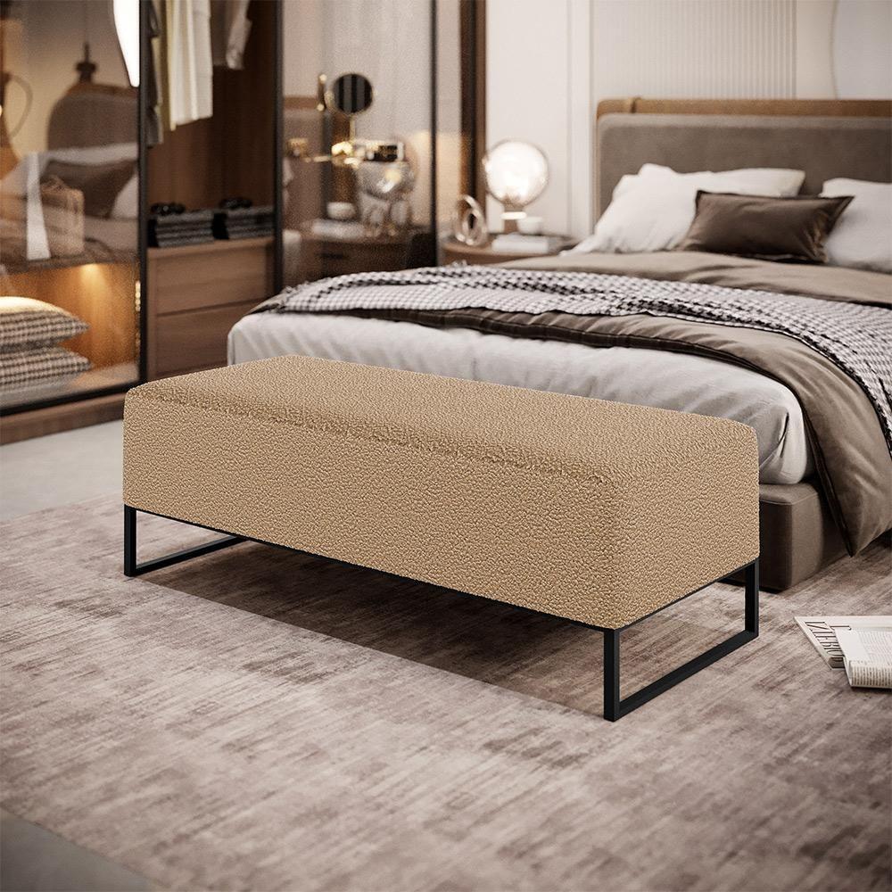 Kit 02 Puffs Decorativo Sala De Estar Bali W01 Base Ferro 120X50 Cm Bouclê Mostarda - 8