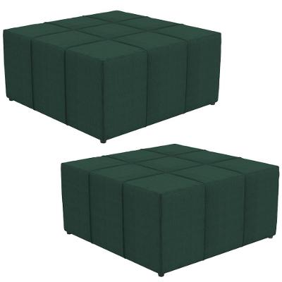 Kit 02 Puffs Quadrado Milano 90x90 W01 Linho Verde Musgo