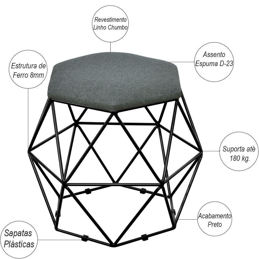 Kit 03 Puffs Aramado Preto Six L02 Linho Chumbo - 7