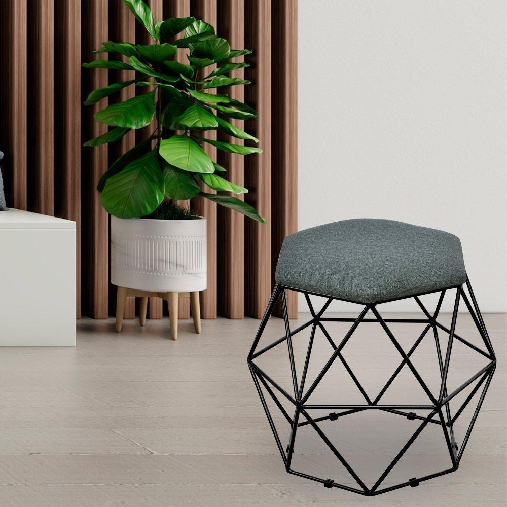 Kit 03 Puffs Aramado Preto Six L02 Linho Chumbo - 8