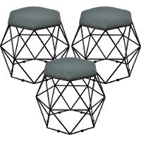 Kit 03 Puffs Aramado Preto Six L02 Linho Chumbo - 1