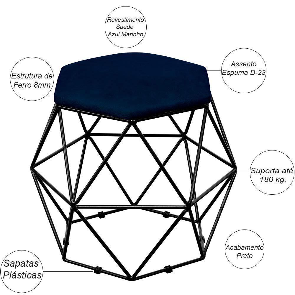 Kit 03 Puffs Aramado Preto Six L02 Suede Azul Marinho - 3