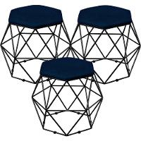 Kit 03 Puffs Aramado Preto Six L02 Suede Azul Marinho - 1