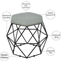 Kit 03 Puffs Aramado Preto Six L02 Linho Cinza Escuro - 3