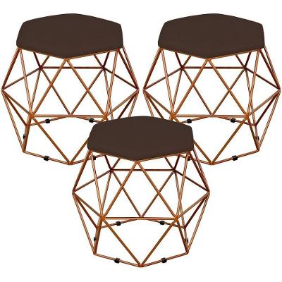 Kit 03 Puffs Aramado Bronze Six L02 Suede Marrom