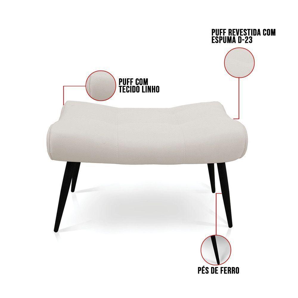 Kit 02 Puffs Sher Linho Bege A19 Pés Palito De Ferro - 2