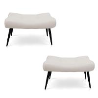 Kit 02 Puffs Sher Linho Bege A19 Pés Palito De Ferro - 1