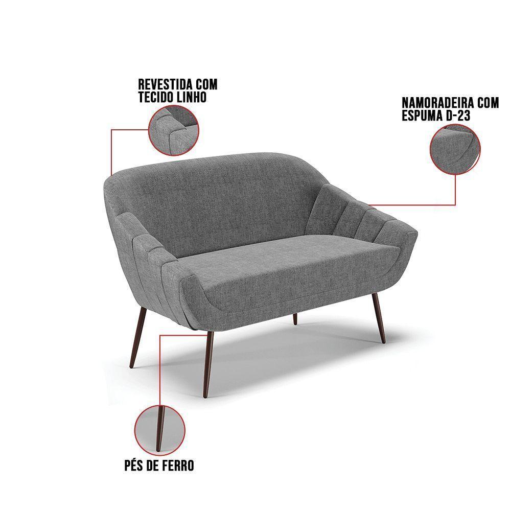 Namoradeira 02 Lugares Linho Grafite - 4