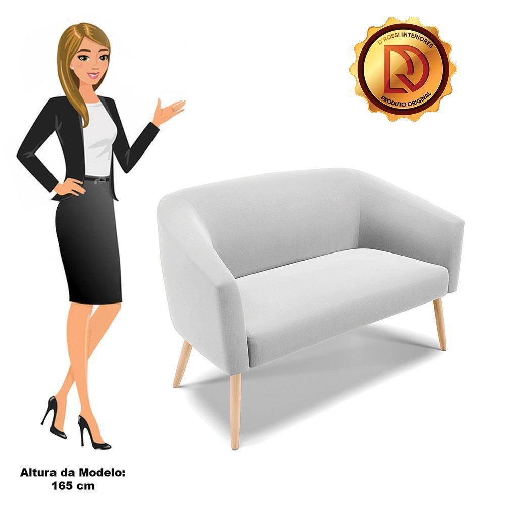 Namoradeira 02 Lugares Stella Suede Pés Palito Natural - D'rossi Cor Cinza - 5