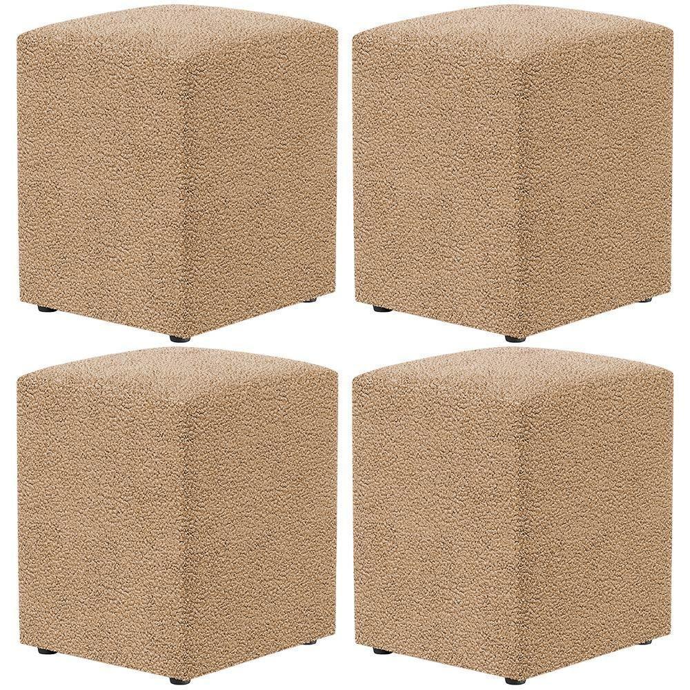 Kit 04 Puffs Quadrado Decorativo Sala De Estar L02 Bouclê Mostarda - Lyam Decor - 1