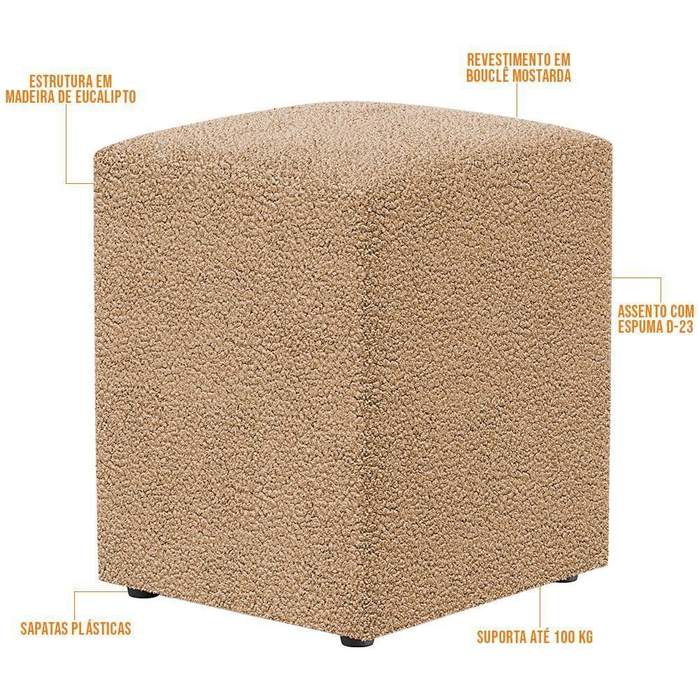 Kit 04 Puffs Quadrado Decorativo Sala De Estar L02 Bouclê Mostarda - Lyam Decor - 3