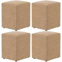 Kit 04 Puffs Quadrado Decorativo Sala De Estar L02 Bouclê Mostarda - Lyam Decor - 1