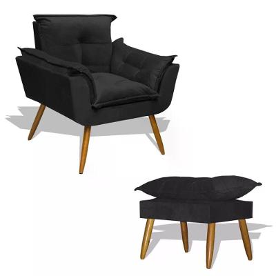 Kit Poltrona Com Puff Opala Suede Preto Divini