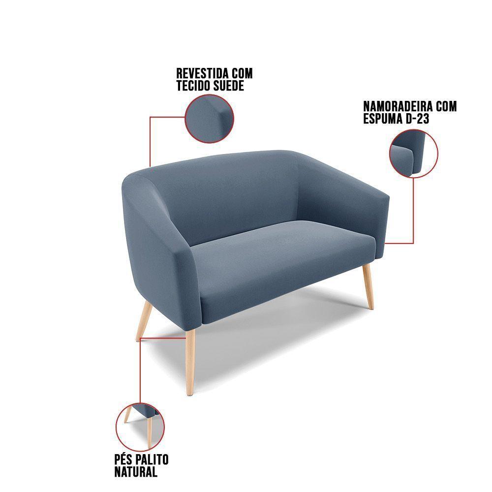 Namoradeira 02 Lugares Stella Suede Azul Marinho Natural - 4