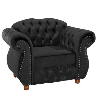 Poltrona Chesterfield Merlô Veludo Assento Capitonê Preto Via Encanto
