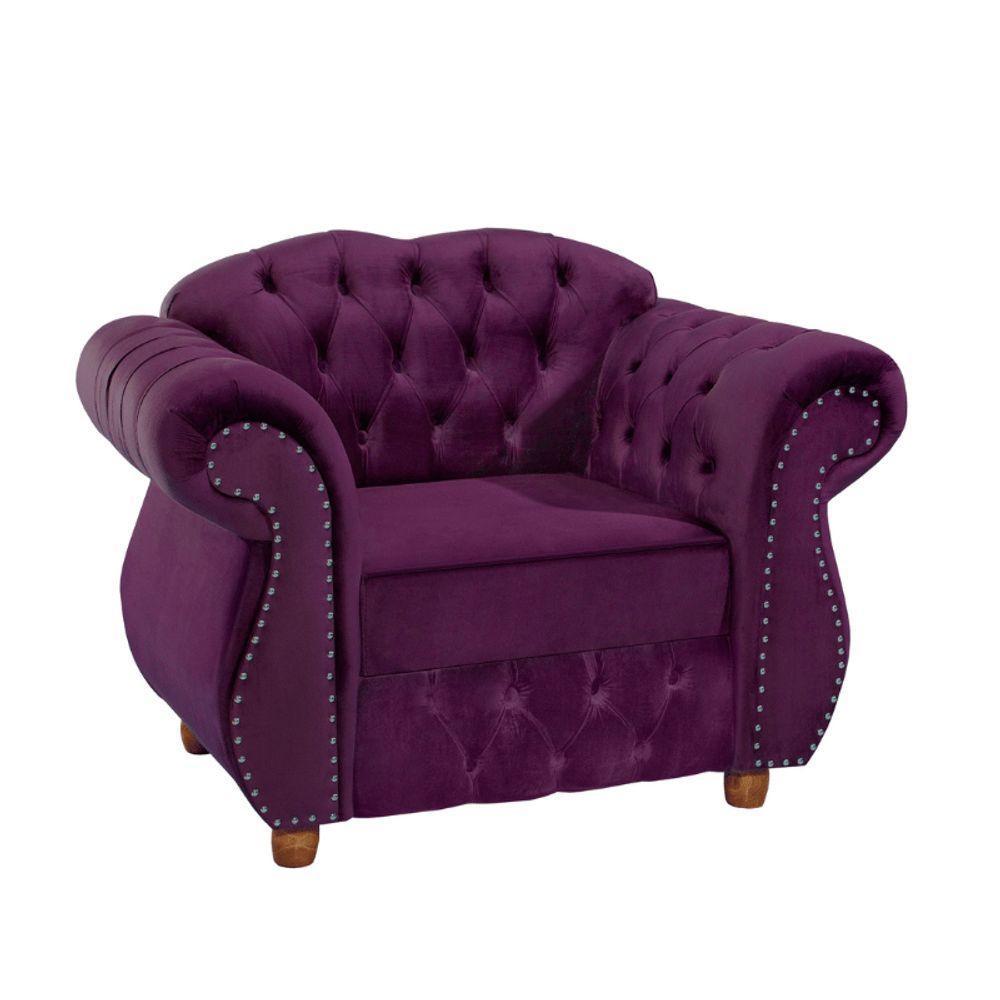 Poltrona Chesterfield Merlô Via Encanto Veludo Uva - 1
