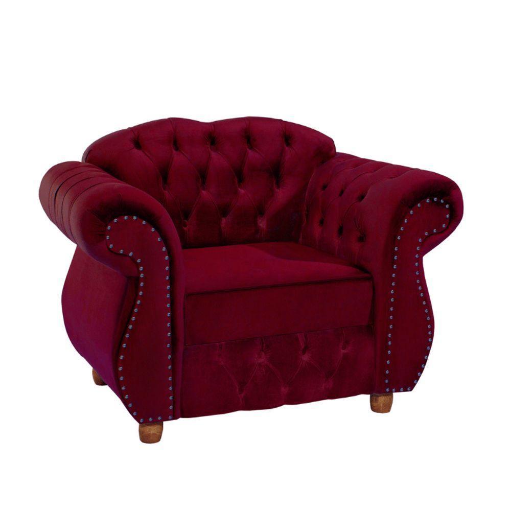 Poltrona Chesterfield Merlô Via Encanto Veludo Bordô - 1