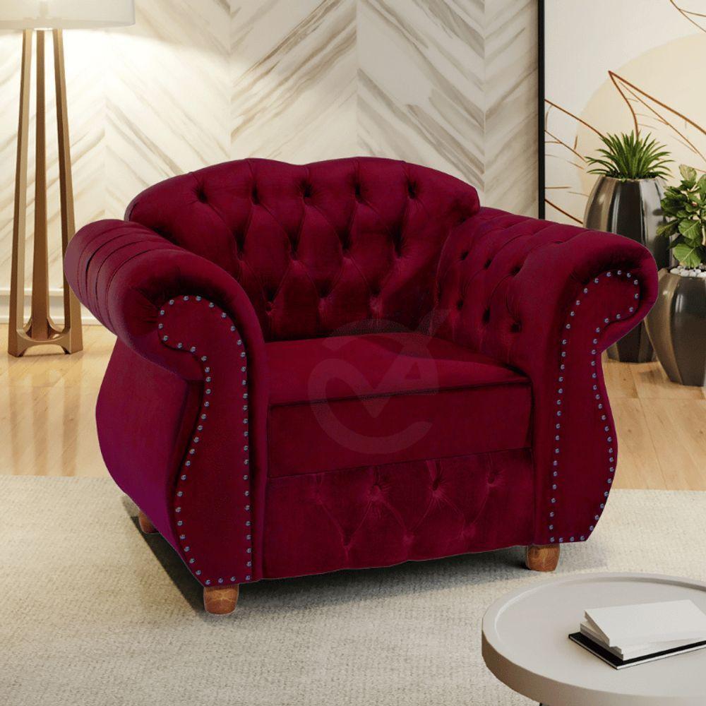 Poltrona Chesterfield Merlô Via Encanto Veludo Bordô - 3