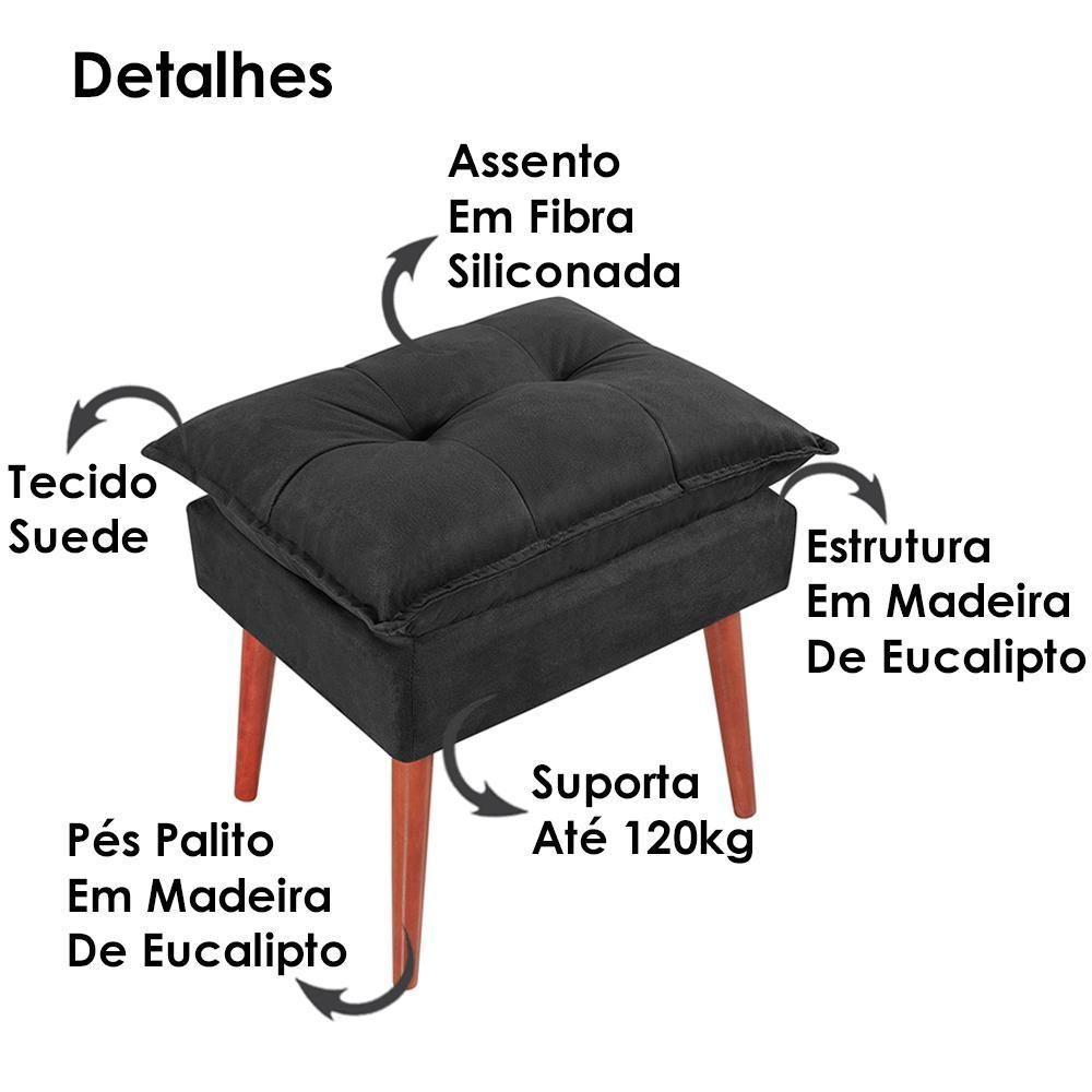 Kit 2 Puff Puf Opall Pes Palito 55x40cm Suede Preto Mpassos Preto - 5