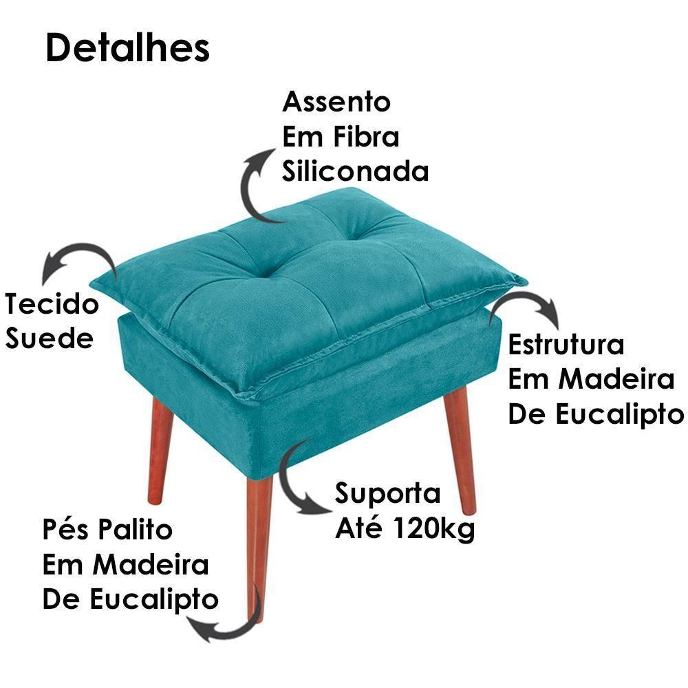 Kit 2 Puff Puf Opall Pes Palito 55x40cm Suede Azul Mpassos Azul - 5