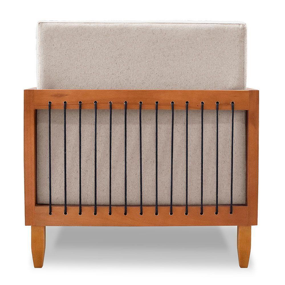 Poltrona Decorativa Marilia Linho Areia Base Em Madeira Castanho - Pallazio - 5