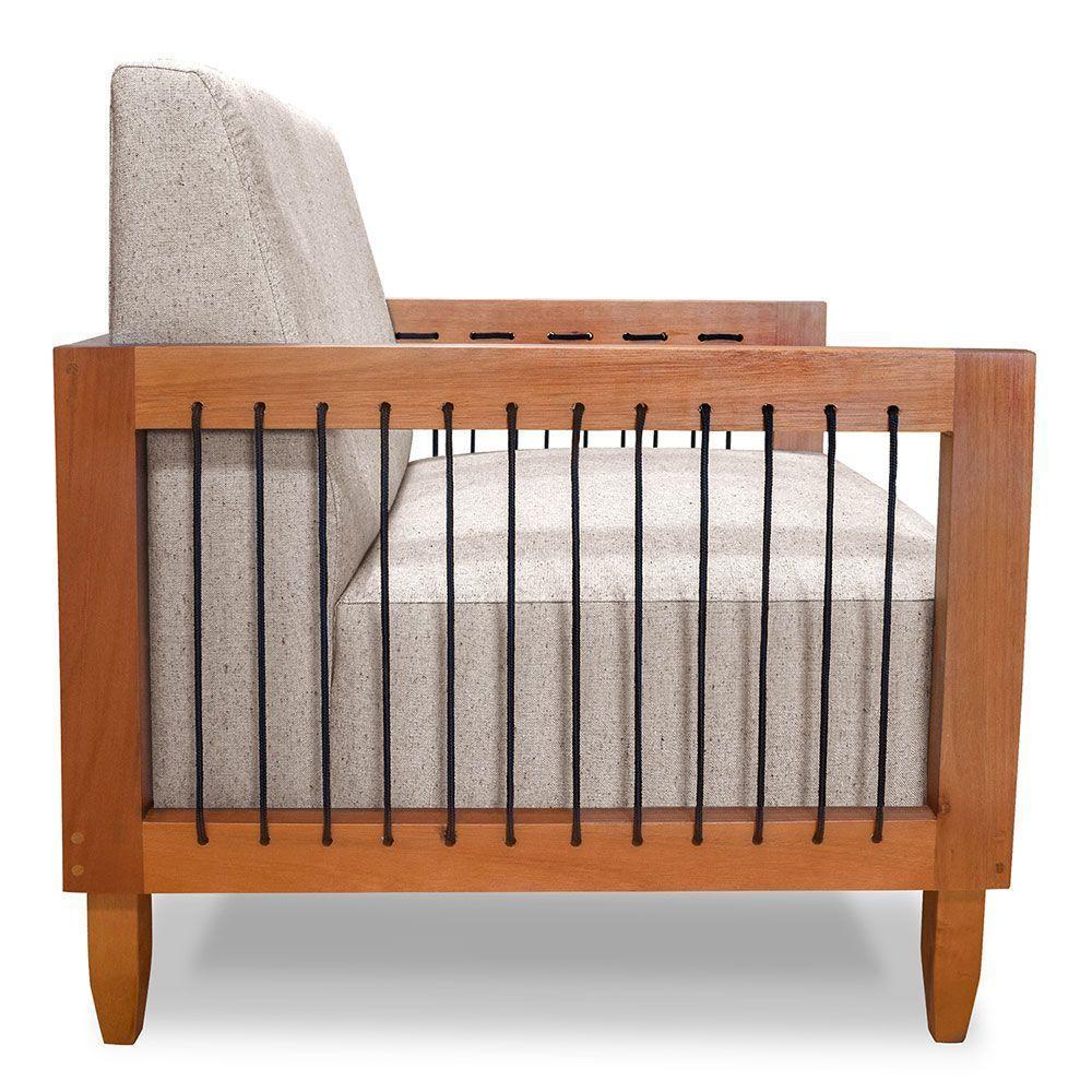 Poltrona Decorativa Marilia Linho Areia Base Em Madeira Castanho - Pallazio - 6