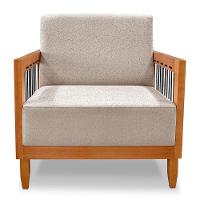 Poltrona Decorativa Marilia Linho Areia Base Em Madeira Castanho - Pallazio - 7