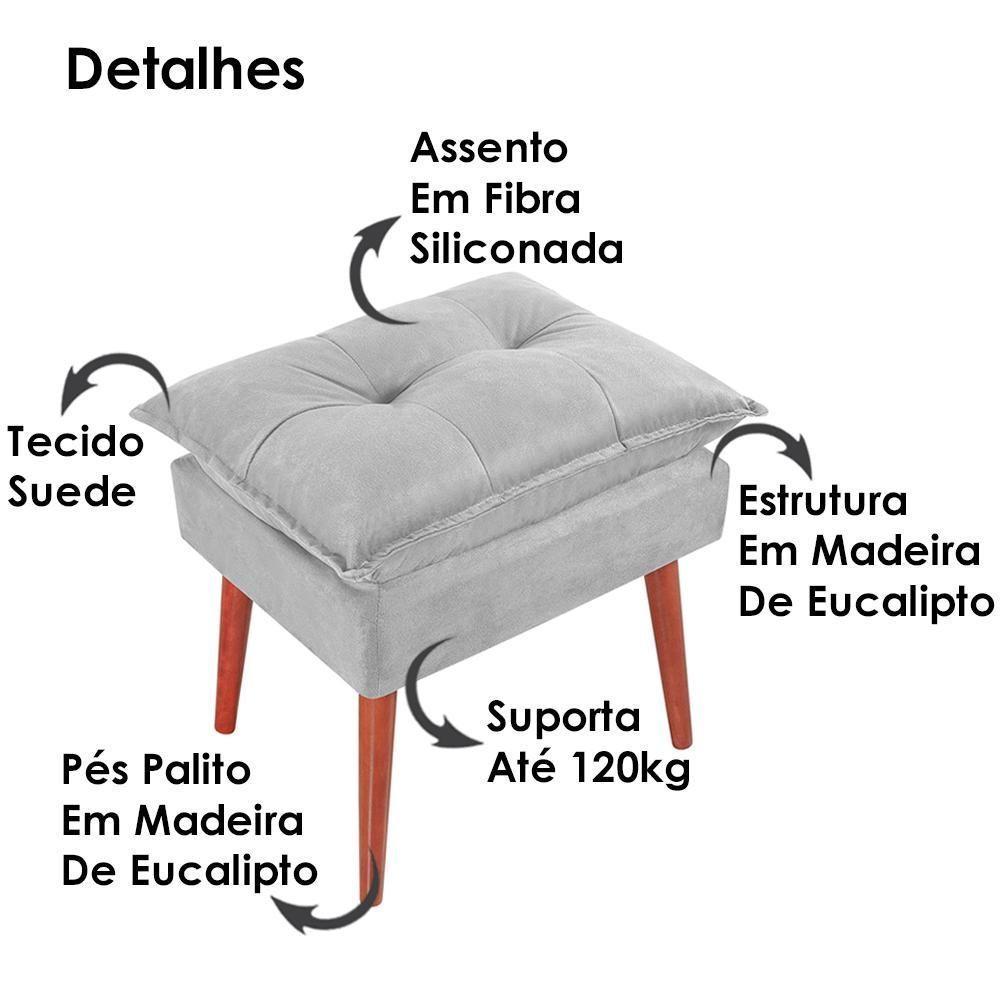 Kit 2 Puff Puf Opall Pes Palito 55x40cm Suede Cinza Claro Mpassos Cinza Claro - 5