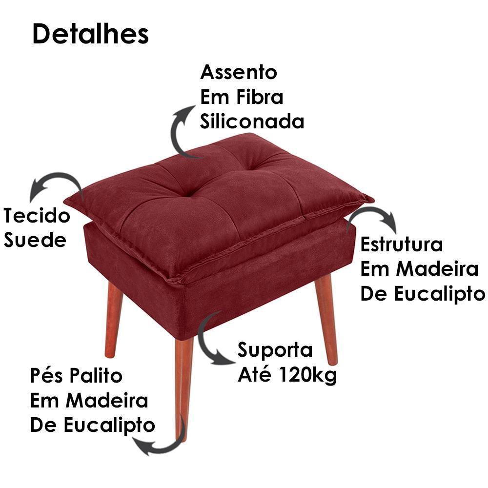 Kit 2 Puff Puf Opall Pes Palito 55x40cm Suede Vermelho Escuro Mpassos Vermelho Escuro - 6