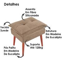 Kit 2 Puff Puf Opall Pes Palito 55x40cm Suede Marrom Claro Mpassos Marrom Claro - 5