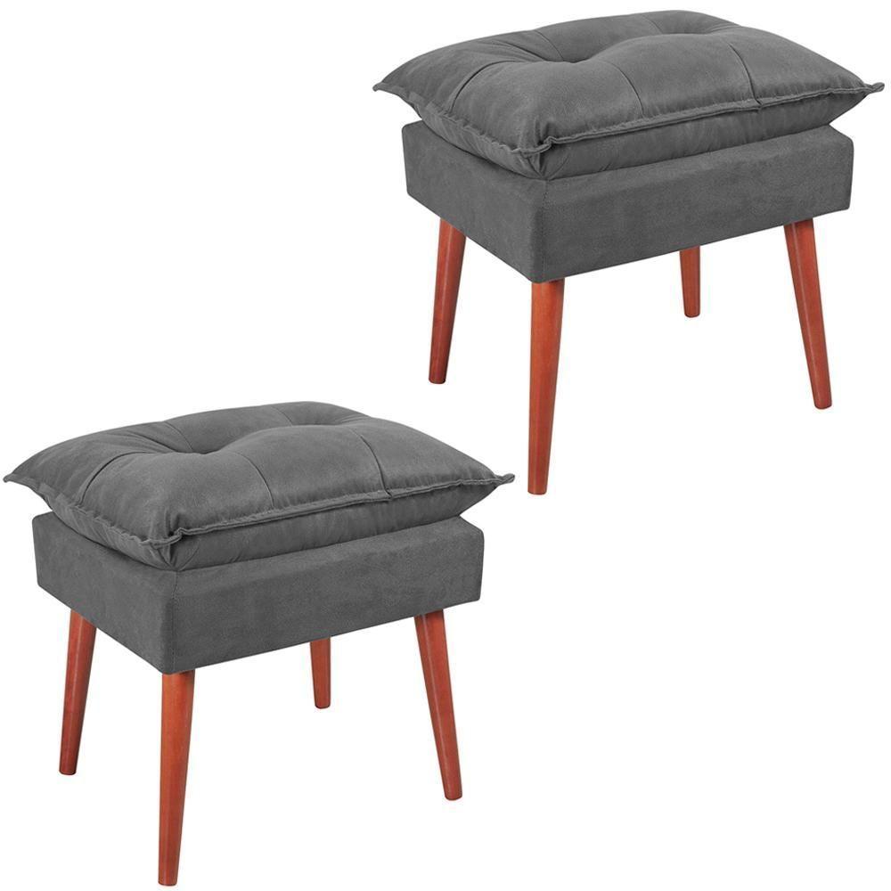 Kit 2 Puff Puf Opall Pes Palito 55x40cm Suede Cinza Escuro Mpassos Cinza Escuro - 1
