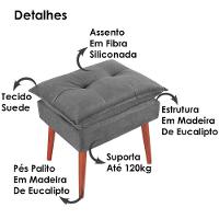 Kit 2 Puff Puf Opall Pes Palito 55x40cm Suede Cinza Escuro Mpassos Cinza Escuro - 5