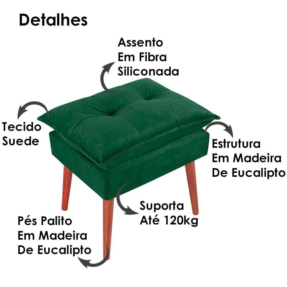 Kit 2 Puff Puf Opall Pes Palito 55x40cm Suede Verde Mpassos Verde - 5