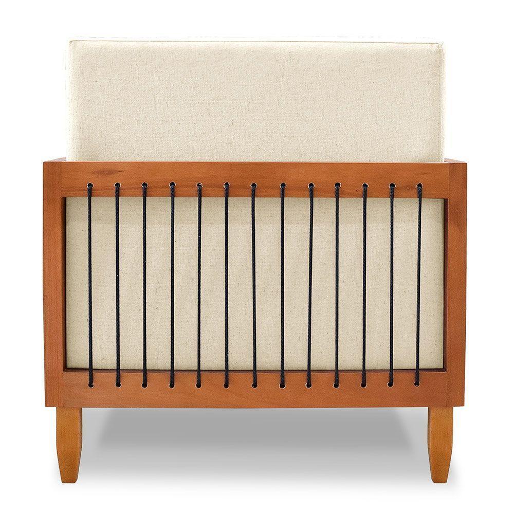 Poltrona Decorativa Marilia Linho Bege Base Em Madeira Castanho - Pallazio - 5