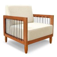 Poltrona Decorativa Marilia Linho Bege Base Em Madeira Castanho - Pallazio - 1