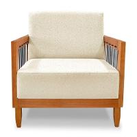 Poltrona Decorativa Marilia Linho Bege Base Em Madeira Castanho - Pallazio - 7