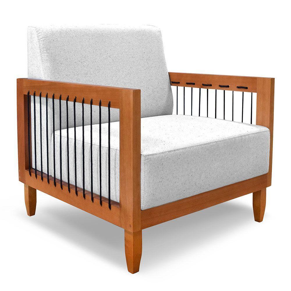 Poltrona Decorativa Marilia Linho Cinza Base Em Madeira Castanho - Pallazio - 1