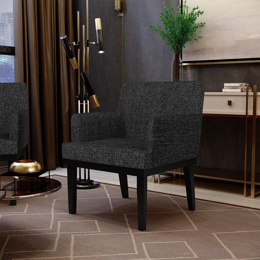 Poltrona Decorativa Para Sala De Estar Base Preto Beatriz W01 Linho Chumbo - 9