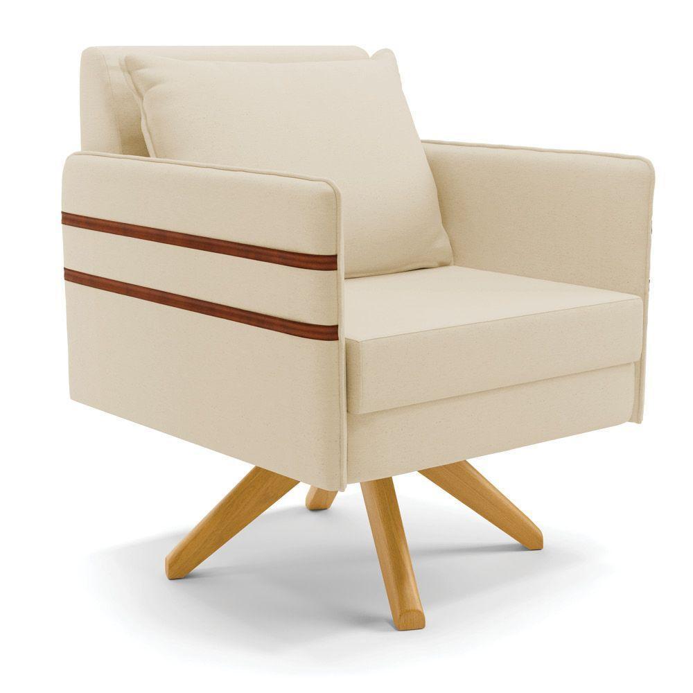 Poltrona Giratória Mari Linho Base De Madeira Ma30 A19 Bege - 1