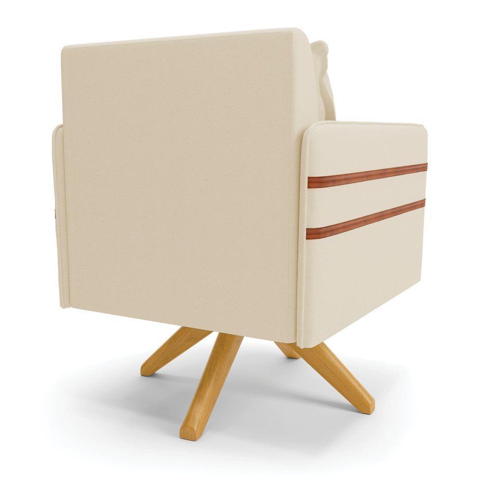 Poltrona Giratória Mari Linho Base De Madeira Ma30 A19 Bege - 5