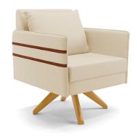 Poltrona Giratória Mari Linho Base De Madeira Ma30 A19 Bege - 1