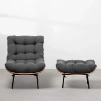 Kit Poltrona Costela Com Puff Para Sala Linho Chumbo - 1